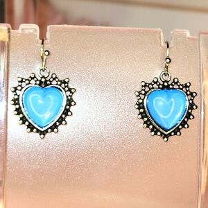 Heart-Shaped Blue & Silvertone Earrings (R87)